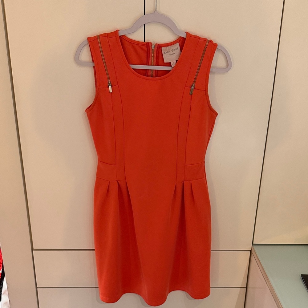 Romeo & Juliet Couture Orange Sleeveless Dress Zip Accent Size S